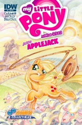 Size: 1024x1554 | Tagged: safe, idw, applejack, earth pony, pony, sheep, applejack's hat, comic cover, cowboy hat, hat, lasso, rope