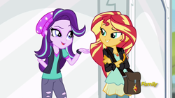 Size: 1920x1080 | Tagged: safe, screencap, starlight glimmer, sunset shimmer, equestria girls, mirror magic, spoiler:eqg specials, discovery family logo