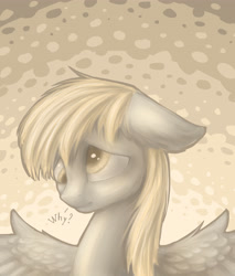 Size: 3500x4100 | Tagged: safe, artist:shedence, derpy hooves, pegasus, pony, abstract background, female, floppy ears, mare, sad, solo, spread wings