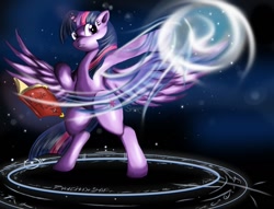 Size: 1000x765 | Tagged: safe, artist:suirano, derpibooru import, twilight sparkle, twilight sparkle (alicorn), alicorn, pony, badass, book, epic, female, magic, magic circle, mare, solo