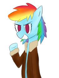 Size: 654x865 | Tagged: safe, artist:icywindthepony, derpibooru import, rainbow dash, pegasus, pony, clothes, jacket, solo