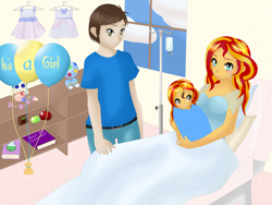 Size: 8000x6000 | Tagged: safe, artist:cynthiaevans, sunset shimmer, oc, human, equestria girls, absurd resolution, baby, canon x oc, crying, female, male, offspring, parent:sunset shimmer, parent:unnamed oc, parents:canon x oc, straight, tears of joy