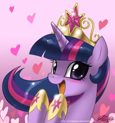 Size: 800x860 | Tagged: safe, artist:johnjoseco, derpibooru import, twilight sparkle, twilight sparkle (alicorn), alicorn, pony, big crown thingy, blushing, crown, cute, female, happy, heart, hoof shoes, jewelry, mare, open mouth, pretty princess, regalia, smiling, solo, twiabetes