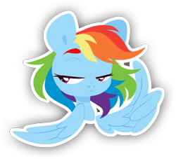Size: 2796x2540 | Tagged: safe, artist:belka-sempai, derpibooru import, rainbow dash, pegasus, pony, bust, female, high res, lidded eyes, lineless, looking away, mare, portrait, simple background, solo, spread wings, sticker, transparent background, unamused, white outline, wing hands, wings
