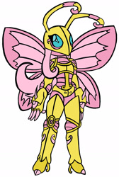 Size: 1024x1523 | Tagged: safe, artist:c8lin-the-hedgie, fluttershy, crossover, digimon, digimonized, female, papillomon, simple background, solo, species swap, white background