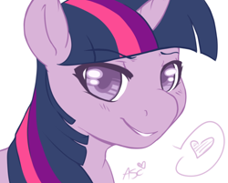 Size: 892x717 | Tagged: safe, artist:mlpfwb, derpibooru import, twilight sparkle, bust, heart, portrait, smiling, solo