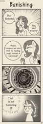 Size: 1000x2830 | Tagged: safe, artist:vavacung, fluttershy, pony of shadows, rarity, starlight glimmer, pegasus, pony, unicorn, shadow play, 4koma, comic, female, monochrome