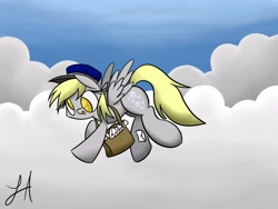 Size: 3264x2448 | Tagged: safe, artist:lux121, derpy hooves, pegasus, pony, cloud, cloudy, female, flying, high res, mail, mare, solo