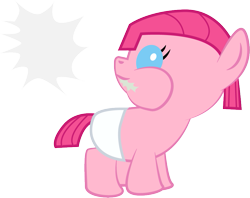 Size: 925x734 | Tagged: dead source, safe, artist:aetherlordignus, pinkie pie, pony, baby, baby pie, baby pony, diaper, filly, foal, fourth wall, nom, solo