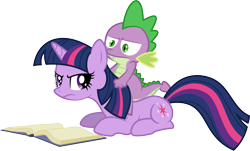 Size: 3000x1809 | Tagged: safe, artist:sulyo, derpibooru import, spike, twilight sparkle, dragon, book, simple background, spike is not amused, transparent background, twilight is not amused, unamused, vector