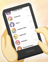 Size: 1181x1512 | Tagged: safe, artist:howxu, derpibooru import, applejack, fluttershy, pinkie pie, rainbow dash, rarity, sunset shimmer, twilight sparkle, equestria girls, cellphone, phone, smartphone