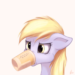 Size: 800x800 | Tagged: safe, artist:hieronymuswhite, derpy hooves, pegasus, pony, cup, female, horse problems, mare, paper cup, solo