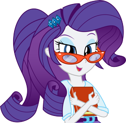 Size: 7708x7557 | Tagged: safe, artist:diamondsword11, rarity, equestria girls, absurd resolution, alternate hairstyle, book, glasses, nerd pony, ponytail, simple background, smiling, solo, transparent background, vector