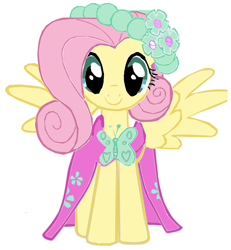 Size: 2648x2864 | Tagged: safe, artist:cooldashie124, fluttershy, pegasus, pony, bridesmaid, bridesmaid dress, clothes, dress, simple background, solo, vector, white background