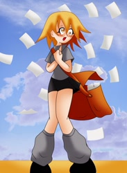 Size: 730x1000 | Tagged: safe, artist:lucky-jj, derpy hooves, human, humanized, mail, mailbag, solo