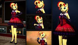 Size: 3300x1920 | Tagged: safe, artist:dashie116, sunset shimmer, anthro, bird, plantigrade anthro, equestria girls, 3d, beautiful, clothes, cute, dress, eyes closed, flower, open mouth, rose, shimmerbetes, solo