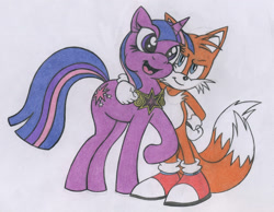 Size: 1015x788 | Tagged: safe, artist:spectrum-sparkle, derpibooru import, twilight sparkle, crossover, element of magic, miles "tails" prower, sonic the hedgehog (series), tailslight, traditional art