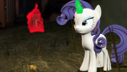 Size: 1366x768 | Tagged: safe, artist:fezwearingdoctor, rarity, pony, unicorn, inspiration manifestation, 3d, bombinomicon, dark magic, gmod, inspirarity, magic, solo, team fortress 2