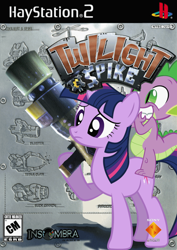 Size: 708x1000 | Tagged: safe, artist:nickyv917, derpibooru import, spike, twilight sparkle, dragon, parody, pun, ratchet and clank, vector