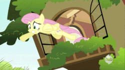Size: 960x540 | Tagged: safe, fluttershy, pegasus, pony, dragon quest, animated, gritted teeth, hub logo, infinity, jumping, loop, multeity, scared, so much flutter, solo, wide eyes