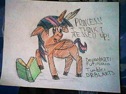 Size: 640x480 | Tagged: safe, artist:drblarts, derpibooru import, twilight sparkle, twilight sparkle (alicorn), alicorn, buffalo, 30 minute art challenge, book, species swap, traditional art