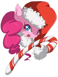 Size: 480x640 | Tagged: safe, artist:loyaldis, pinkie pie, earth pony, pony, candy cane, santa hat, solo