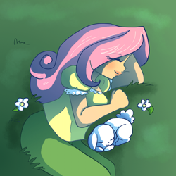 Size: 600x600 | Tagged: safe, artist:butterscotch25, angel bunny, fluttershy, human, humanized, light skin, sleeping