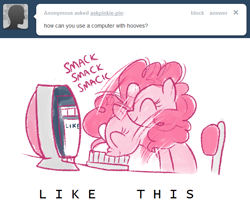Size: 642x527 | Tagged: safe, pinkie pie, earth pony, pony, ask, ask pinkie pie, computer, solo, tumblr, typing