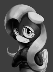 Size: 700x950 | Tagged: safe, artist:gasmaskfox, part of a set, fluttershy, pegasus, pony, balaclava, grayscale, military, monochrome, operator, rainbow six, s.m.i.l.e., solo