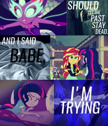 Size: 1280x1487 | Tagged: safe, artist:marvelandponder, fluttershy, indigo zap, midnight sparkle, sci-twi, sunny flare, sunset shimmer, twilight sparkle, equestria girls, friendship games, legend of everfree, female, lesbian, nightmare, scitwishimmer, screencap comic, shipping, sunsetsparkle