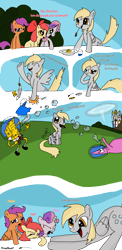 Size: 2550x5232 | Tagged: safe, artist:beaverblast, apple bloom, derpy hooves, scootaloo, sweetie belle, pegasus, pony, bubble, comic, crossover, cutie mark, cutie mark crusaders, female, mare, patrick star, spongebob squarepants