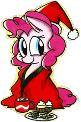 Size: 901x1362 | Tagged: safe, artist:strangiesleepy, pinkie pie, earth pony, pony, chocolate, cupcake, hat, marshmallow, santa hat, solo