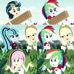 Size: 1080x1080 | Tagged: safe, derpibooru import, edit, edited screencap, screencap, applejack, fluttershy, indigo zap, rainbow dash, sonata dusk, equestria girls, legend of everfree