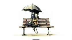 Size: 7680x4320 | Tagged: safe, artist:tenart, rarity, anthro, absurd resolution, bench, rain, solo, umbrella