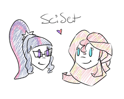 Size: 3500x2800 | Tagged: safe, artist:umbraamethyst, sci-twi, sunset shimmer, twilight sparkle, equestria girls, colored sketch, doodle, female, lesbian, scitwishimmer, scribbles, shipping, sketch, sunlight, sunsetsparkle