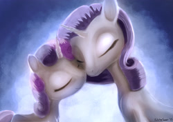 Size: 4093x2894 | Tagged: safe, artist:porkchopsammie, rarity, sweetie belle, pony, unicorn, duo, duo female, female, filly, mare, siblings, sisters, white coat