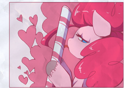 Size: 700x500 | Tagged: safe, artist:loyaldis, pinkie pie, pony, candy cane, cute, diapinkes, female, heart, licking, looking at you, mare, solo, unshorn fetlocks