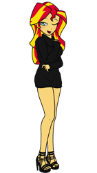 Size: 720x1280 | Tagged: safe, artist:ajrrhvk12, sunset shimmer, equestria girls, clothes, female, high heels, one eye closed, open mouth, simple background, smiling, solo, sweater, transparent background, wink