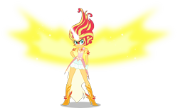 Size: 6595x4000 | Tagged: safe, artist:orin331, sunset shimmer, equestria girls, friendship games, absurd resolution, angry, artificial wings, augmented, clothes, daydream shimmer, dress, glowing horn, magic, magic wings, simple background, sleeveless, solo, strapless, transparent background, wings