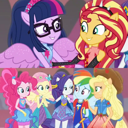 Size: 2048x2048 | Tagged: safe, derpibooru import, screencap, applejack, fluttershy, pinkie pie, rainbow dash, rarity, sci-twi, sunset shimmer, twilight sparkle, better together, equestria girls, forgotten friendship, humane five, humane seven, humane six