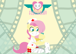 Size: 980x700 | Tagged: safe, artist:coggler, angel bunny, fluttershy, pegasus, pony, clothes, crossover, nurse, skullgirls, syringe, valentine (skullgirls)