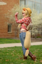 Size: 530x800 | Tagged: safe, artist:bjonsie13, applejack, human, clothes, cosplay, irl, irl human, jeans, ohayocon, photo, solo, tail