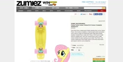 Size: 1315x666 | Tagged: safe, artist:axemgr, fluttershy, barely pony related, obligatory pony, pony coloring, simple background, skateboard, vector, website, white background, zumiez