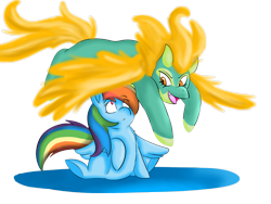Size: 2000x1500 | Tagged: safe, artist:aaservantsheartuniverse, derpibooru import, rainbow dash, tianhuo, longma, pegasus, pony, them's fightin' herds, crossover, duo, simple background, transparent background
