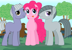 Size: 682x473 | Tagged: safe, artist:jaquelindreamz, bronze berry, bubble berry, keyser berry, limestone pie, marble pie, pinkie pie, earth pony, pony, berry brothers, pie sisters, rule 63, trio