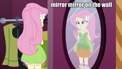 Size: 960x540 | Tagged: safe, fluttershy, equestria girls, caption, implied selfcest, solo