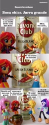 Size: 819x2060 | Tagged: safe, artist:whatthehell!?, edit, applejack, fluttershy, sunset shimmer, twilight sparkle, equestria girls, alcohol, doll, equestria girls minis, irl, parody, photo, rum, toy