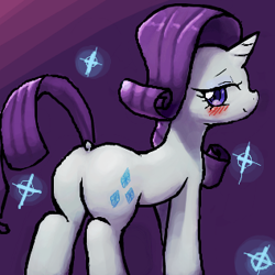 Size: 317x317 | Tagged: safe, artist:yajima, rarity, pony, unicorn, bedroom eyes, blushing, dock, female, gradient background, looking at you, plot, smiling, solo