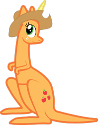 Size: 1057x1344 | Tagged: safe, applejack, kangaroo, forced meme, horn, kangaroonicorn, meme, simple background, solo, species swap, wat