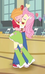 Size: 699x1141 | Tagged: dead source, safe, artist:asdf314159265, big macintosh, fluttershy, equestria girls, clothes, female, fluttermac, humanized, kissing, male, shipping, skirt, straight, tanktop